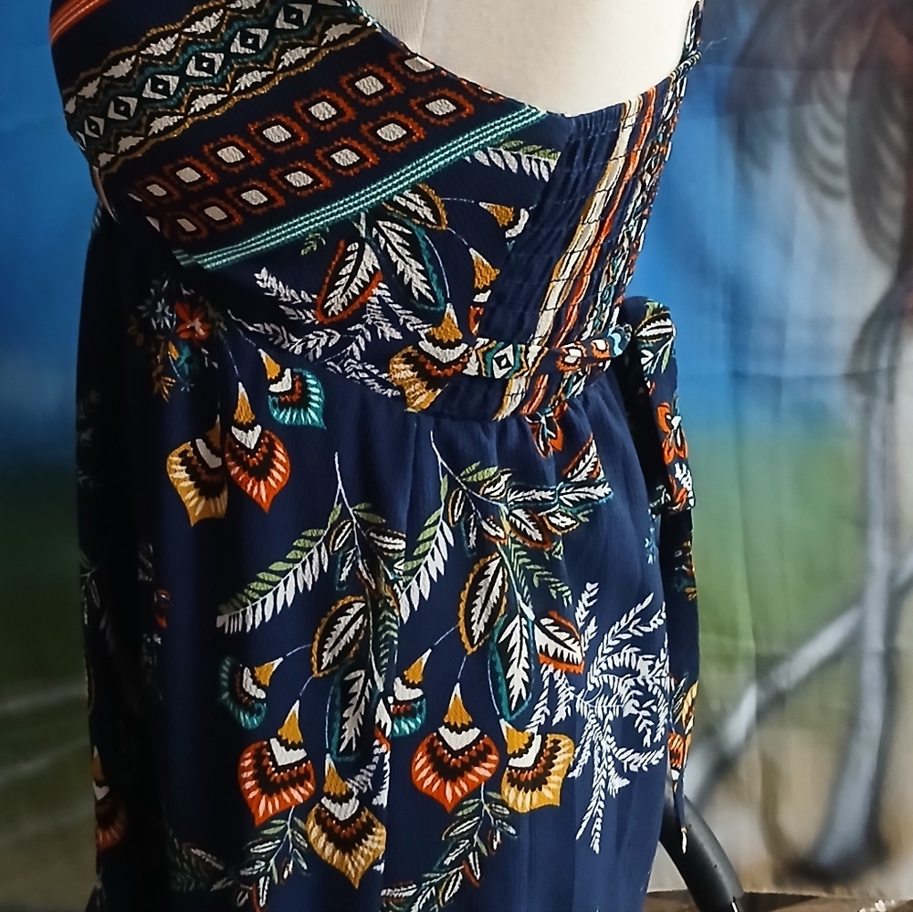 Jun Fashion Elegant Navy Floral Maxi Dress Medium - Picture 3 of 8